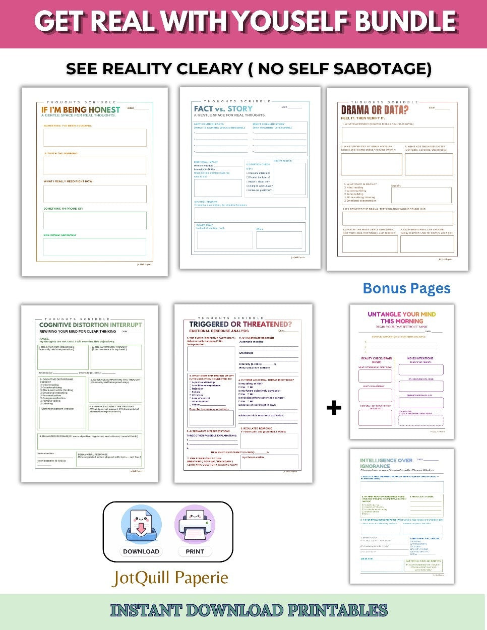 GET REAL WITH YOURSELF BUNDLE | Self Reflection Printable Pack