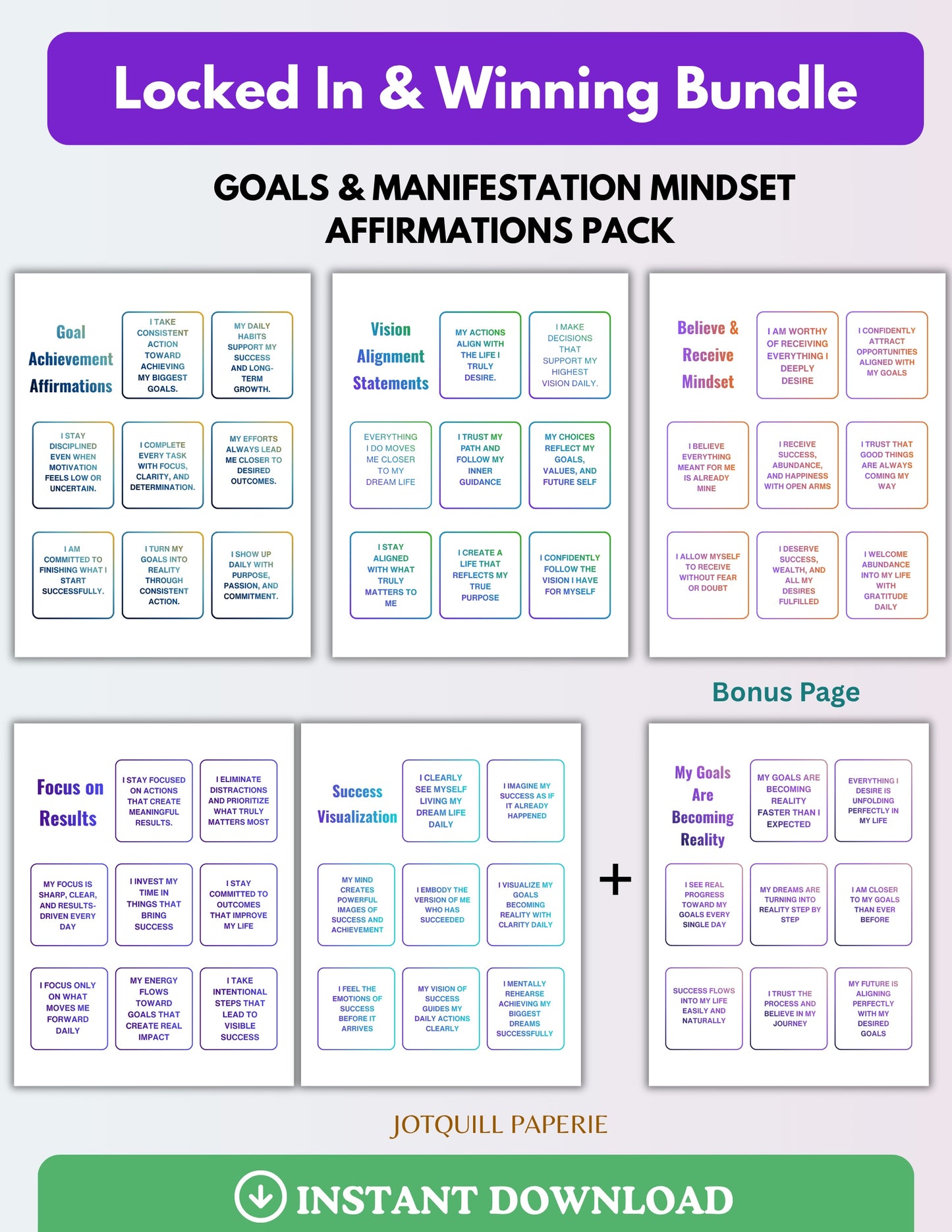 Locked In & Winning Bundle | Goals & Manifestation Affirmations Printable