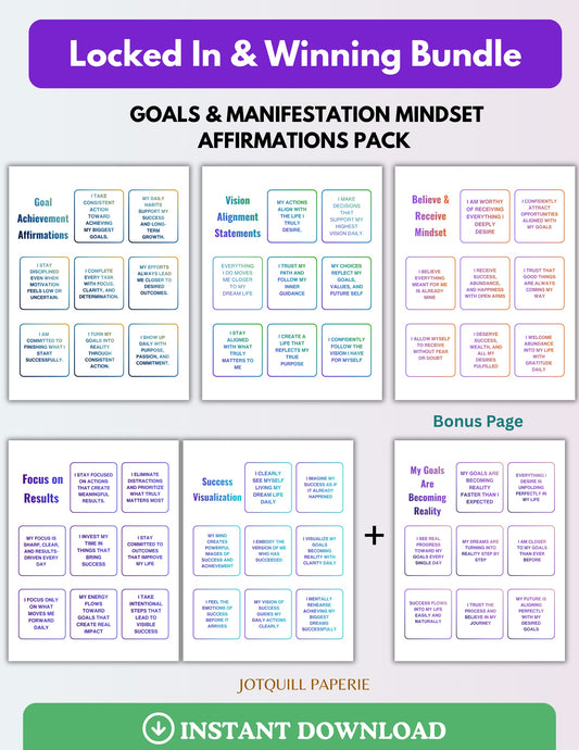 Locked In & Winning Bundle | Goals & Manifestation Affirmations Printable