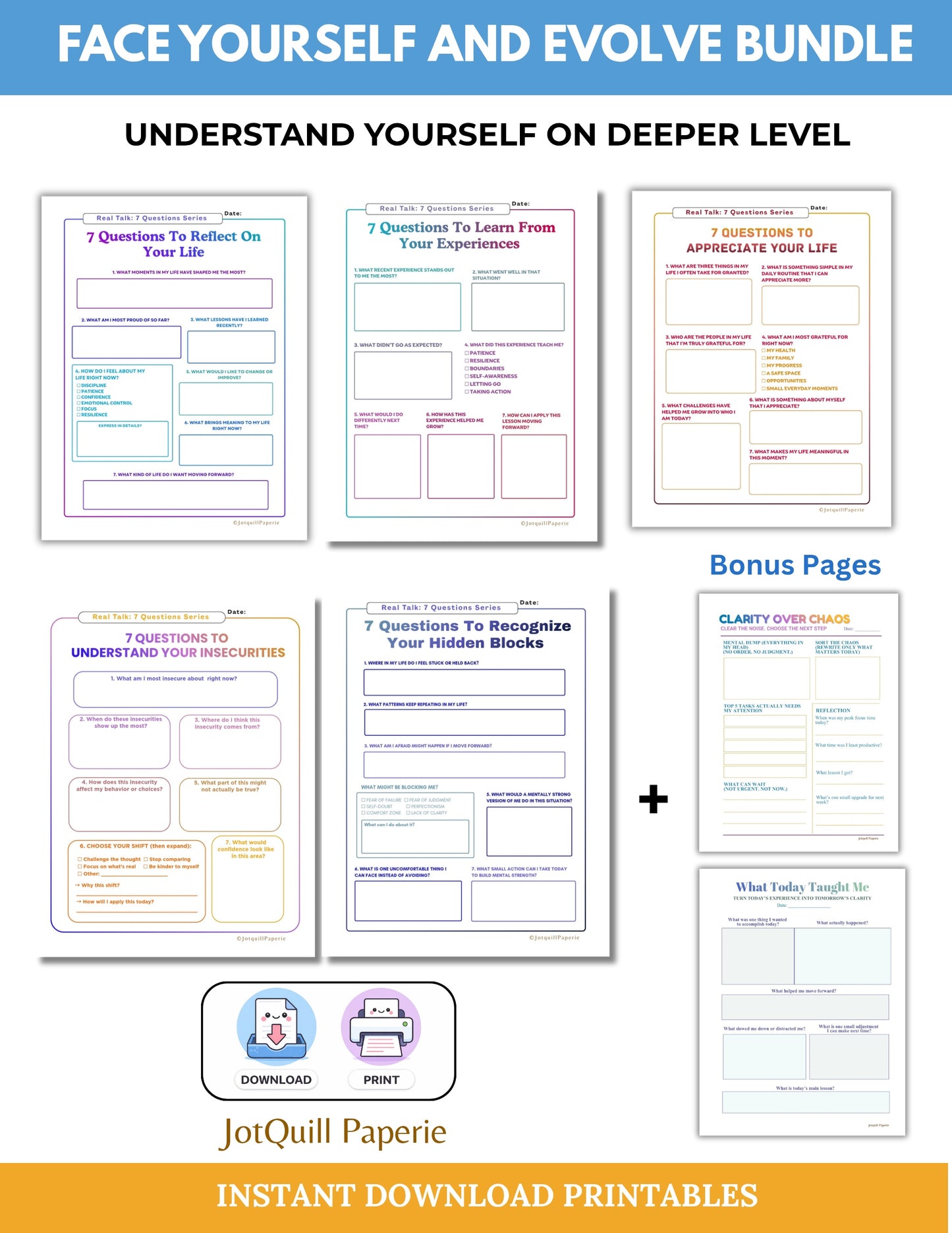 Face Yourself and Evolve bundle | Self Reflection Printable Pack | Deep Inner Work Journal | Instant Download