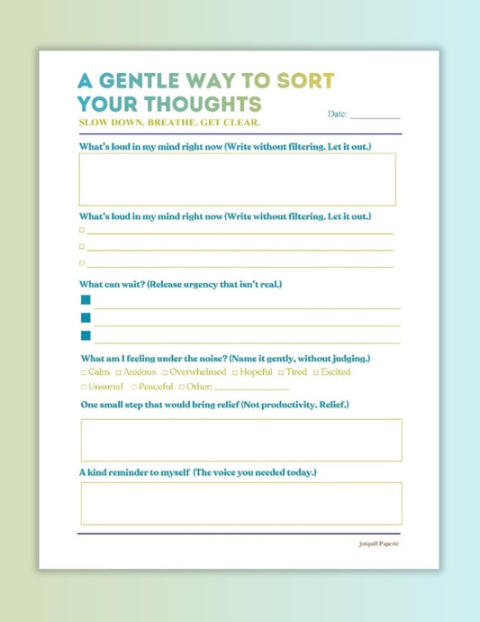 Gentle Thoughts Organizer Printable | Mental Clarity Worksheet | Anxiety Relief Journal