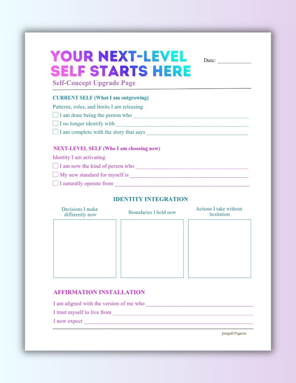 Identity Shift 10-Page Kit | Self-Reinvention & Habit Breaking Guided Journal Bundle (Printable)
