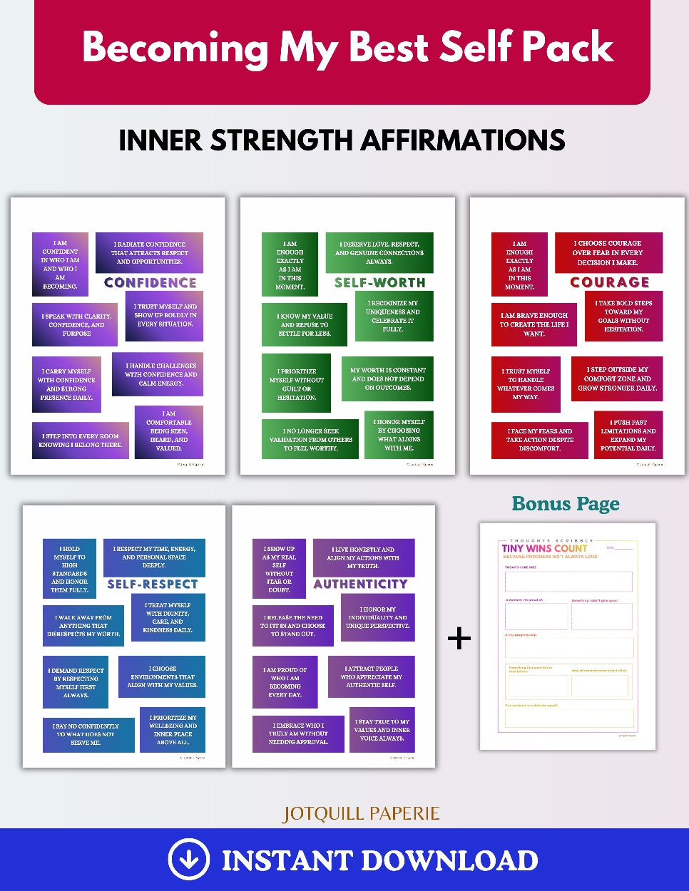 Becoming My Best Self Pack | Inner Strength Affirmations Printable bundle