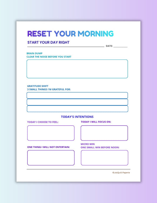 Reset Your Morning Printable | Daily Routine Planner PDF | Gratitude, Intentions & Productivity Worksheet