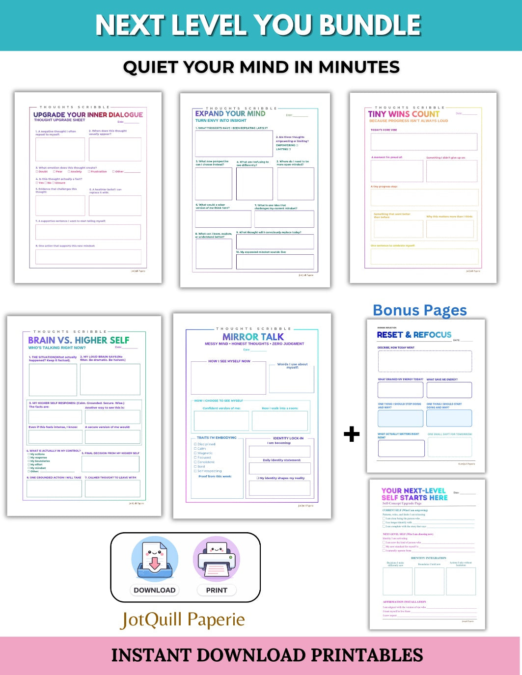 Next Level You Bundle | Mindset Upgrade & Overthinking Reset Printable Journal