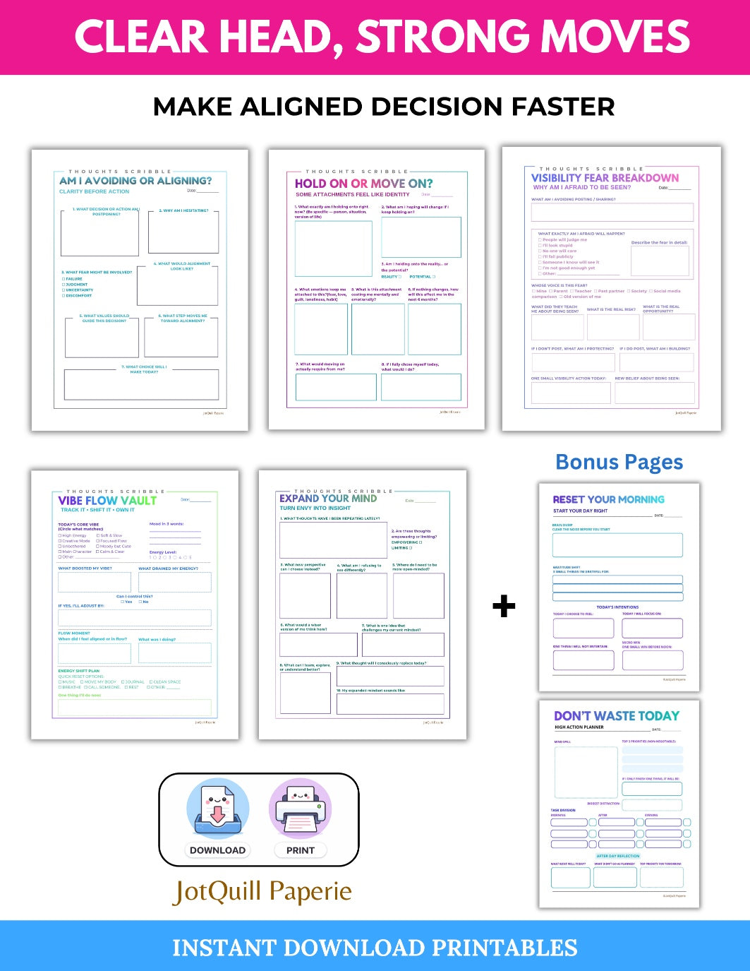 CLEAR HEAD, STRONG MOVES Decision Clarity Workbooks set | Stop Overthinking & Take Action Printable Journal