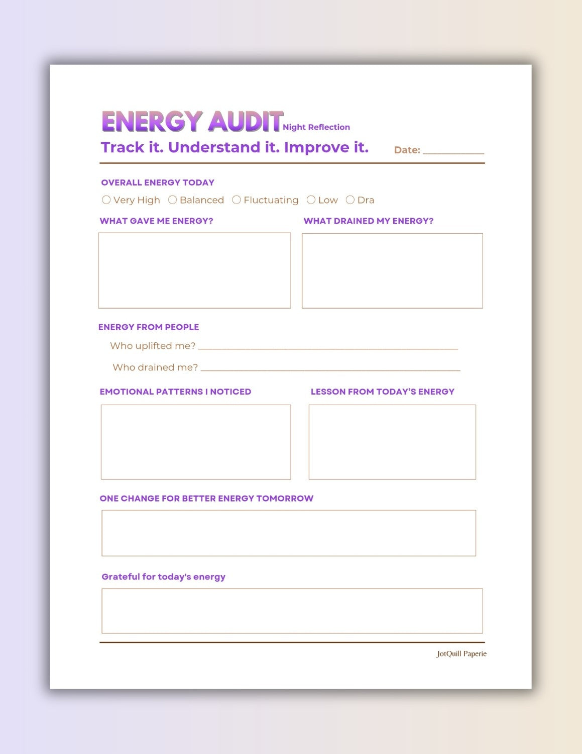 Fix Your Energy First Morning Gratitude Energy Audit Night Reflection Printable