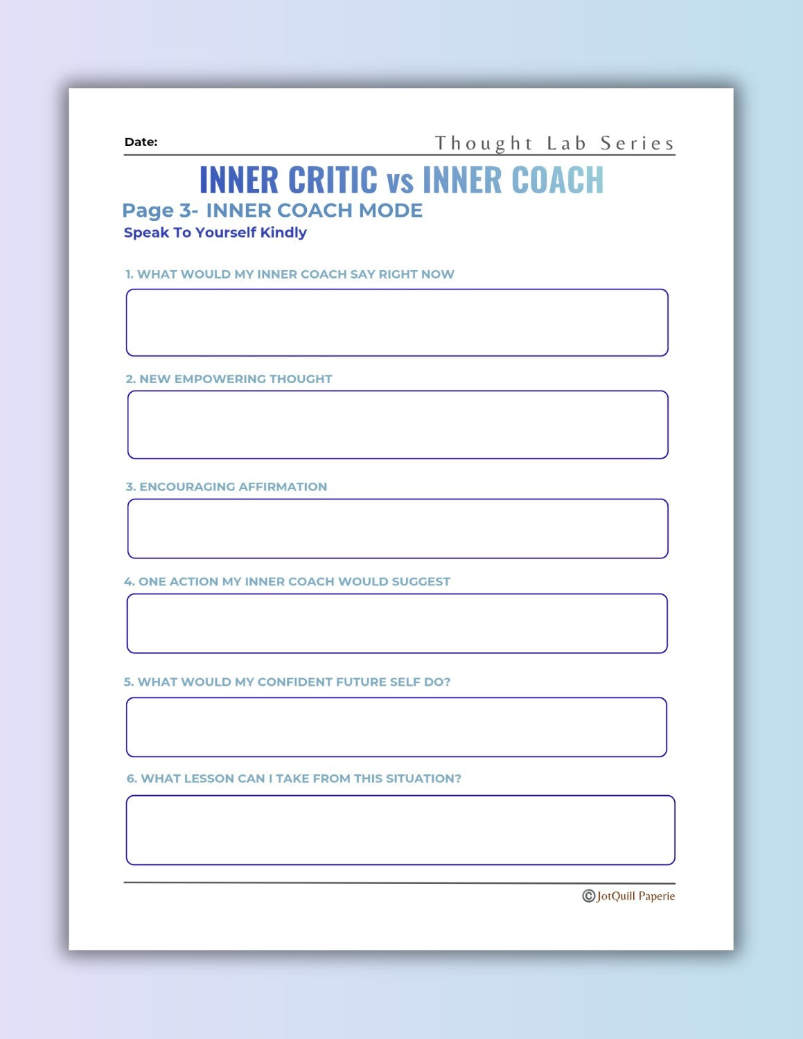 Inner Critic vs Inner Coach Workbook | Stop Negative Thoughts & Build Self-Confidence