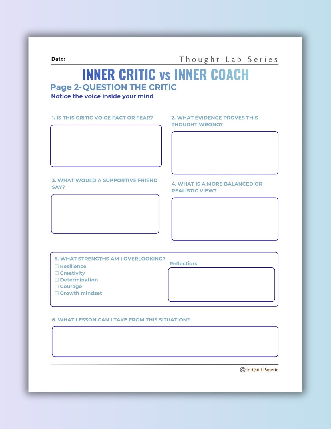 Inner Critic vs Inner Coach Workbook | Stop Negative Thoughts & Build Self-Confidence