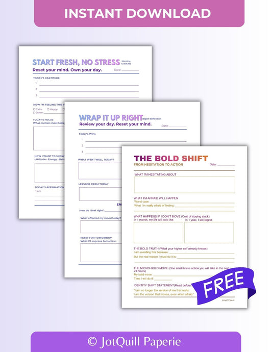 Start Fresh No Stress gratitude and Wrap it Up Right Night Reflection Printable