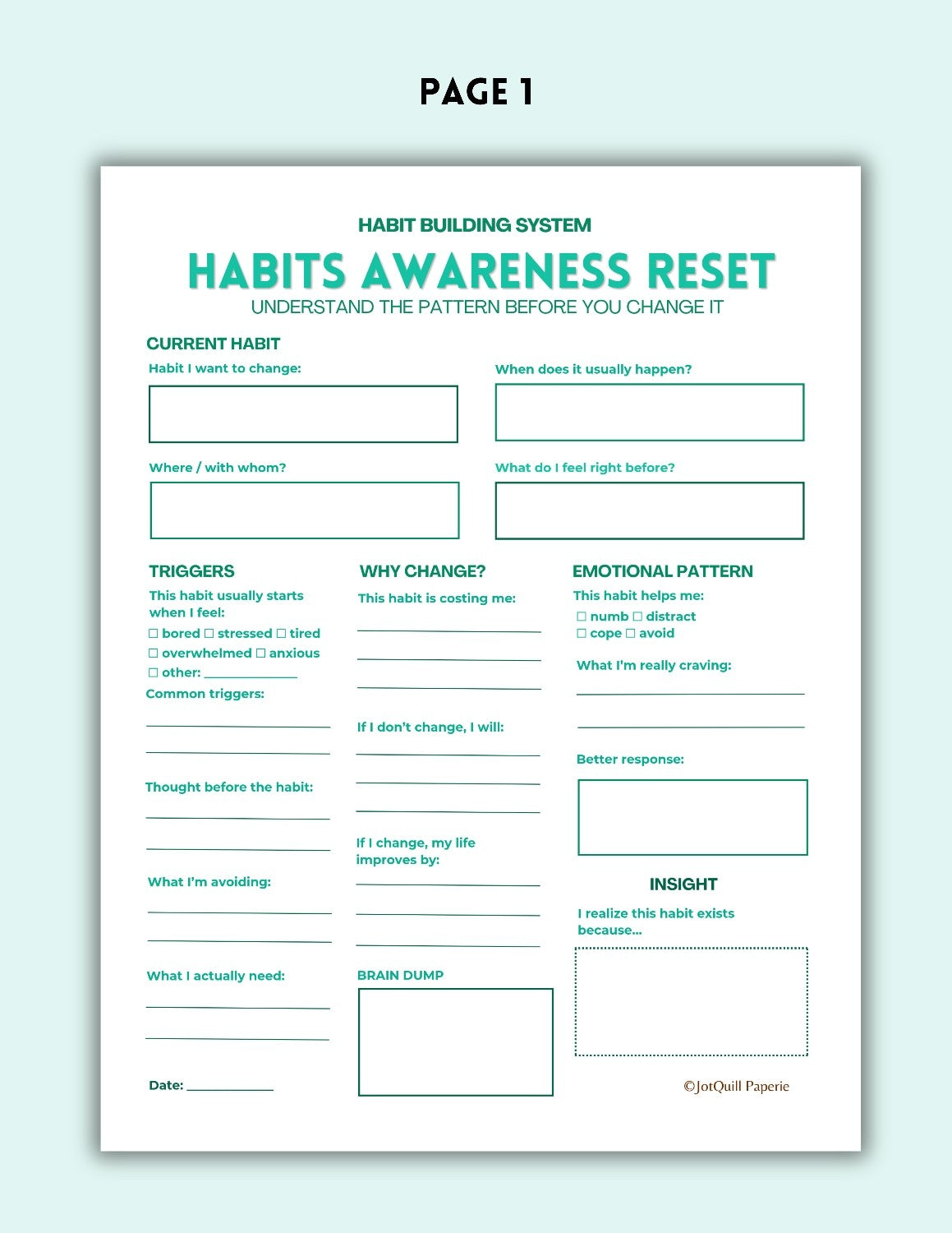 Habit Building System Printable Kit | Habit Tracker, Weekly Reflection & Goal Planning Worksheets