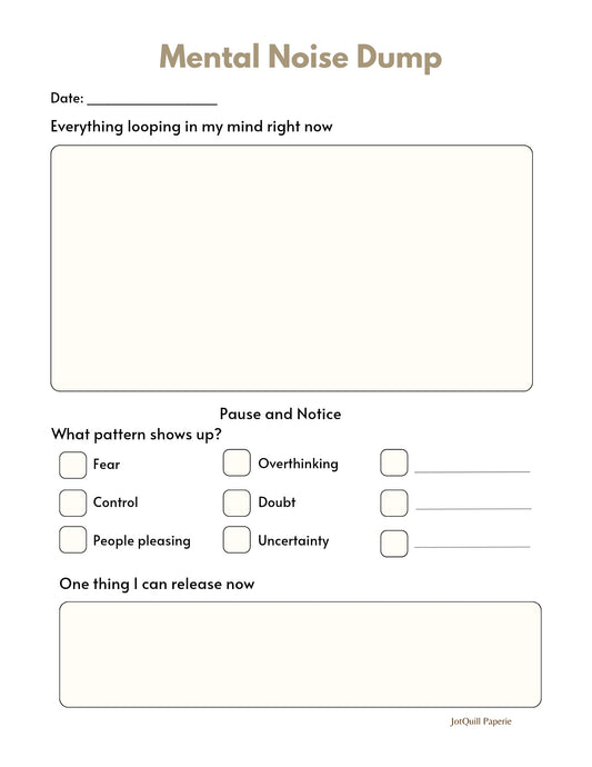 Mental Noise Dump Printable | Anxiety Relief Brain Dump Worksheet for Overthinking & Emotional Clarity
