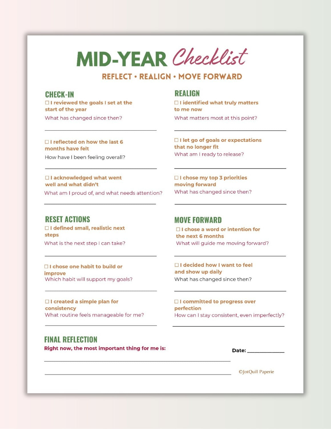 Mid-Year Reset Checklist & Reflection Prompts for a Stronger Second Half of the Year