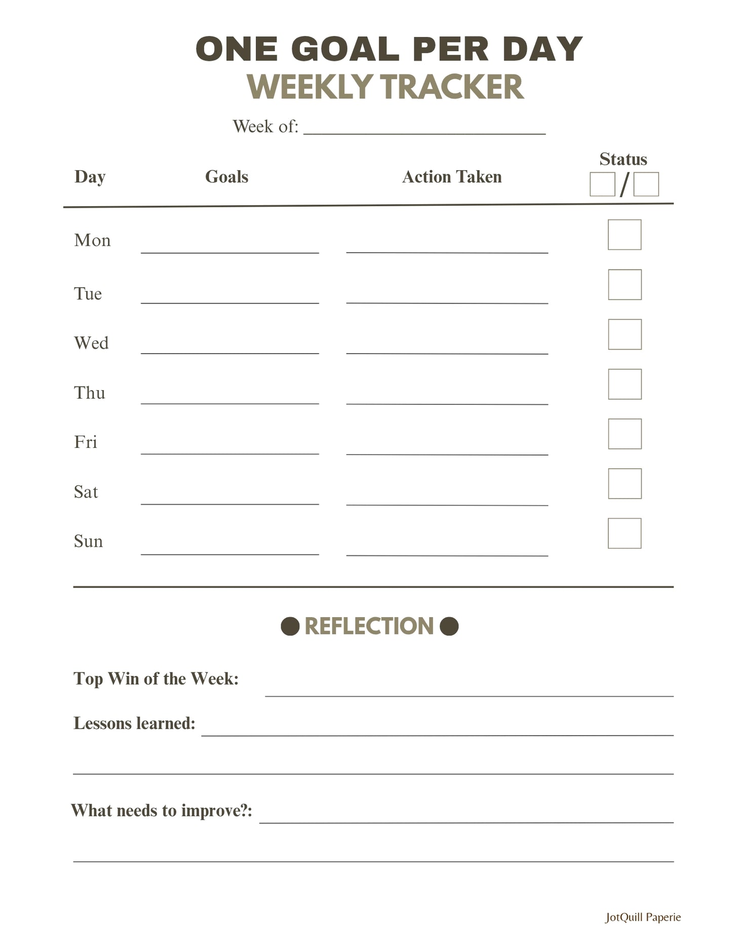 One Goal Per Day Weekly Tracker Printable | Daily Focus & Success Planner