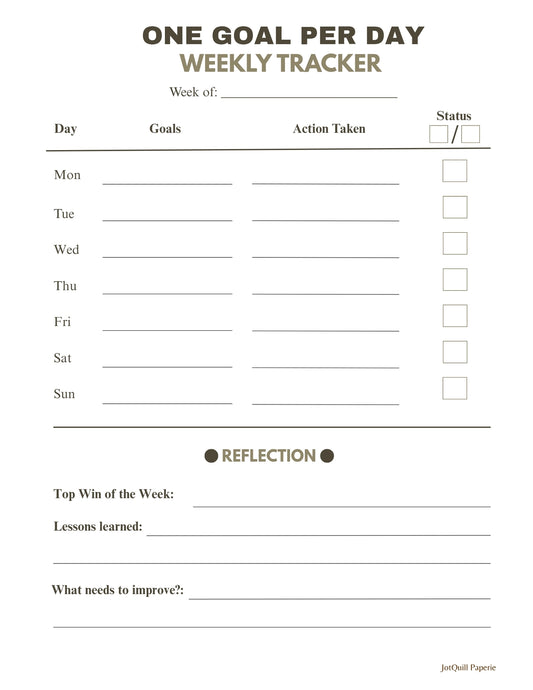 One Goal Per Day Weekly Tracker Printable | Daily Focus & Success Planner